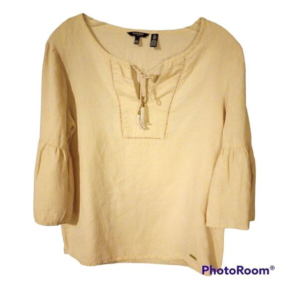 - Ellen Tracy bell sleeve lenin top with tassels - Picture 1 of 11